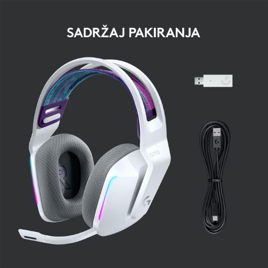 Slušalice LOGITECH Gaming G733 Lightspeed, RGB, bežične, bijele