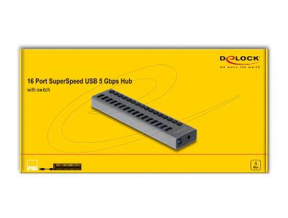 USB HUB DELOCK, 16-portni USB 3.2, s prekidačima, sivi