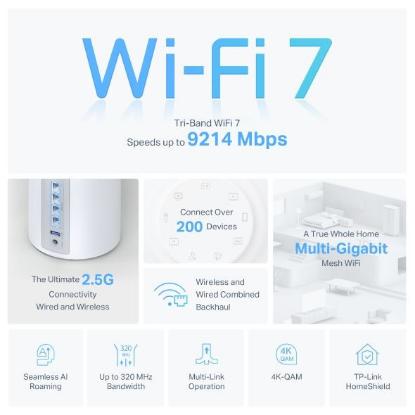 Wireless range extender TP-LINK Deco BE65, BE9300 Tri Band Mesh Wi-Fi 7 sustav, bežični, 2 komada