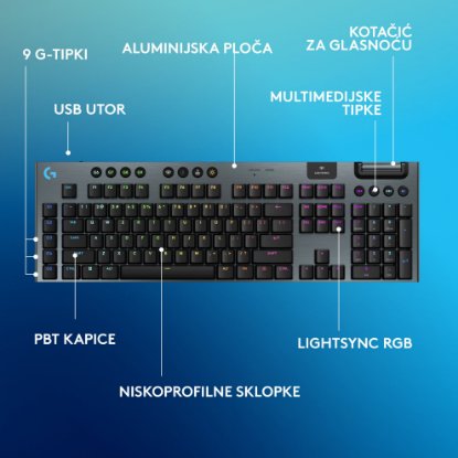Tipkovnica LOGITECH Gaming G915 X Lightspeed Tactile, RGB, mehanička, brezžična, US Layout, črna