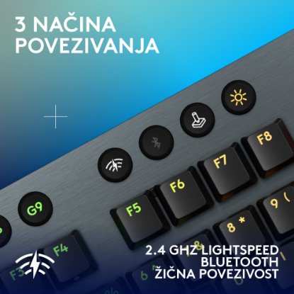 Tipkovnica LOGITECH Gaming G915 X Lightspeed Tactile, RGB, mehanička, brezžična, US Layout, črna