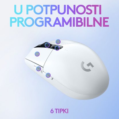 Miška LOGITECH Gaming G305 Lightspeed, brezžična, optična, 12000dpi, bela, USB