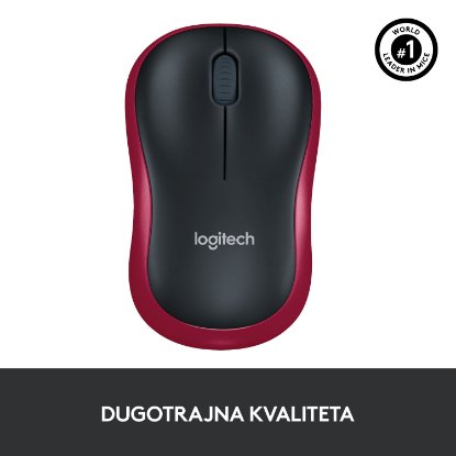 Miška LOGITECH M185, optična, brezžična, 1000dpi, crno-rdeči