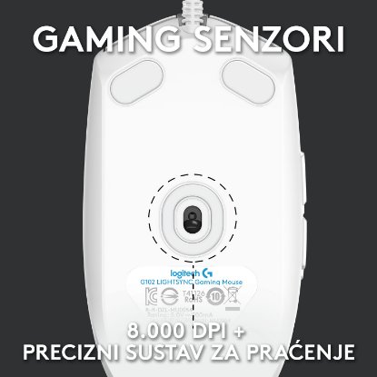Miška LOGITECH Gaming G102 Lightsync, optična, 8000dpi, bela, USB