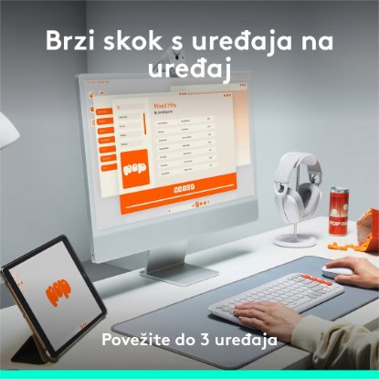 Tipkovnica + miška LOGITECH POP Icon Combo, brezžična, US Layout, BT, belo-oranžna