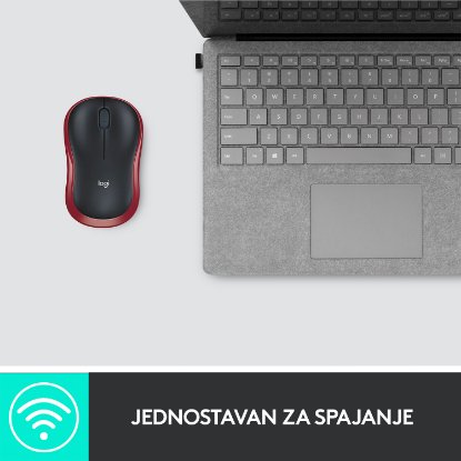 Miška LOGITECH M185, optična, brezžična, 1000dpi, crno-rdeči