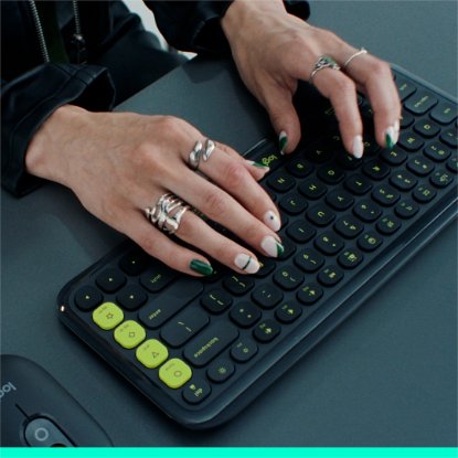 Tipkovnica LOGITECH POP Icon Keys, brezžična, US Layout, BT, belo-oranžna
