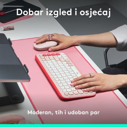 Tipkovnica + miška LOGITECH POP Icon Combo, brezžična, US Layout, BT, rozo-bela