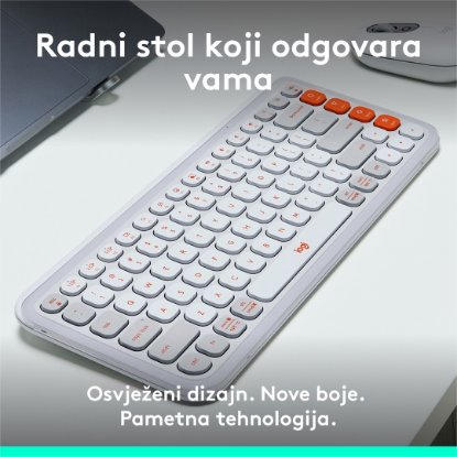 Tipkovnica LOGITECH POP Icon Keys, brezžična, US Layout, BT, belo-oranžna