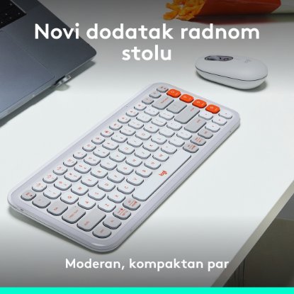 Tipkovnica + miška LOGITECH POP Icon Combo, brezžična, US Layout, BT, belo-oranžna