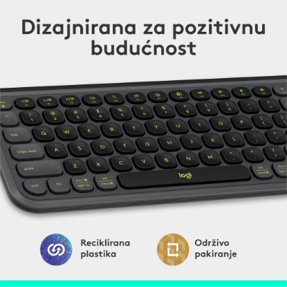Tipkovnica LOGITECH POP Icon Keys, brezžična, US Layout, BT, sivo-zelena