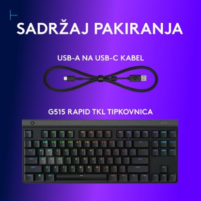 Tipkovnica LOGITECH Gaming G515 Rapid TKL, RGB, mehanska, US Layout, USB, črna