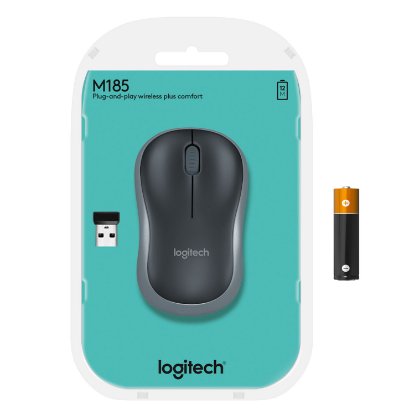 Miška LOGITECH M185, optična, brezžična, 1000dpi, crno-siva