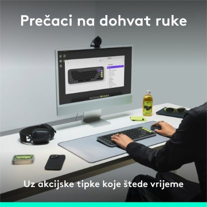 Tipkovnica LOGITECH POP Icon Keys, brezžična, US Layout, BT, belo-oranžna