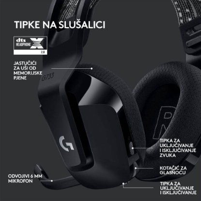 slušalke LOGITECH Gaming G733 Lightspeed, RGB, brezžične, črne