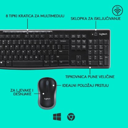 Tipkovnica + miš LOGITECH MK270 Wireless Desktop, bežična, črna, USB