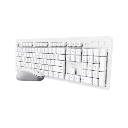 Tipkovnica + miška TRUST Ody II Silent, US layout, brezžična, bela