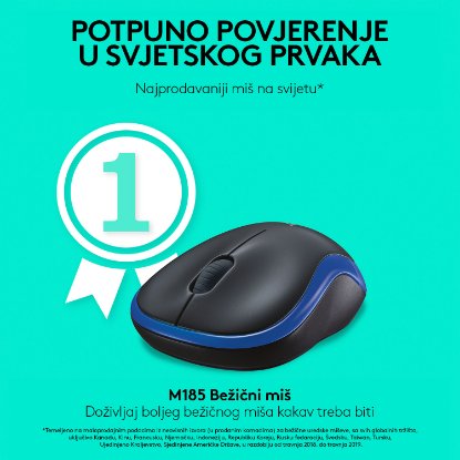 Miška LOGITECH M185, optična, brezžična, 1000dpi, crno-modra