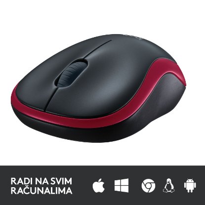 Miška LOGITECH M185, optična, brezžična, 1000dpi, crno-rdeči