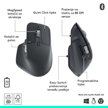 Miška LOGITECH MX Master 3S Performance, laserska, brezžična, BT, grafitna