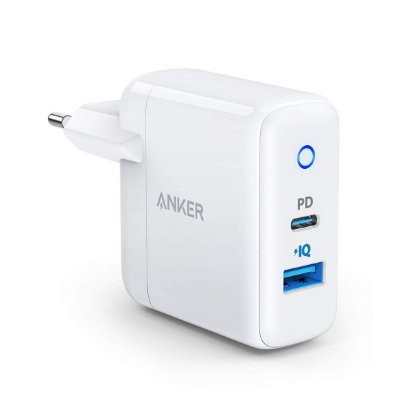 Polnilec ANKER PowerPort 2 1 PD i 1PIQ, USB-A i USB-C, beli