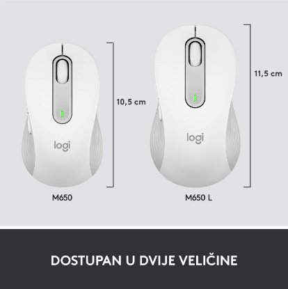 Miška LOGITECH M650, brezžična, optična, 4000dpi, USB, BT, bela