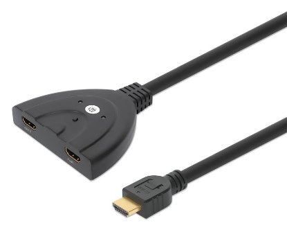 Adapter MANHATTAN 2-in-1, 2xHDMI (Ž) na HDMI (M), črni