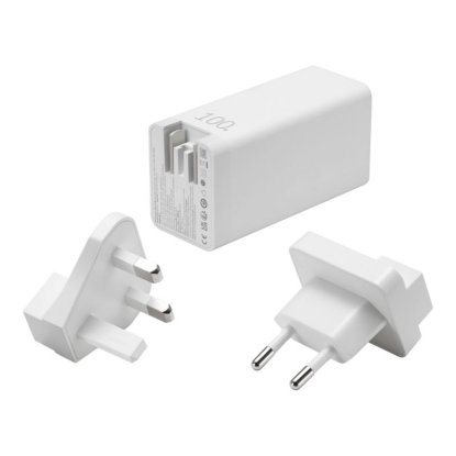 Polnilec ASUS AC100-02 GaN, 100W, 2xUSB-C, USB-A, US/EU/UK, beli
