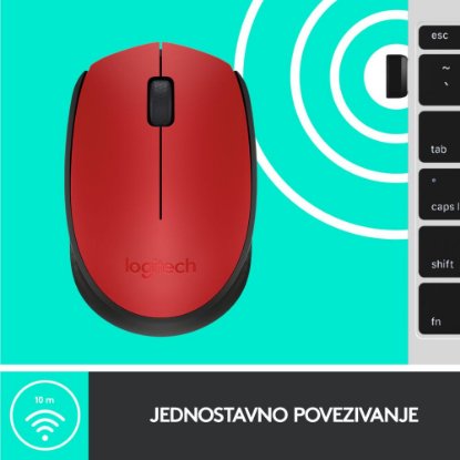 Miška LOGITECH M171, optična, brezžična, rdeči