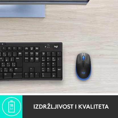 Miška LOGITECH M190, optična, brezžična, 1000dpi, crno-modra