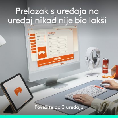Miška LOGITECH POP, optična, brezžična, USB, BT, 1000dpi, siva