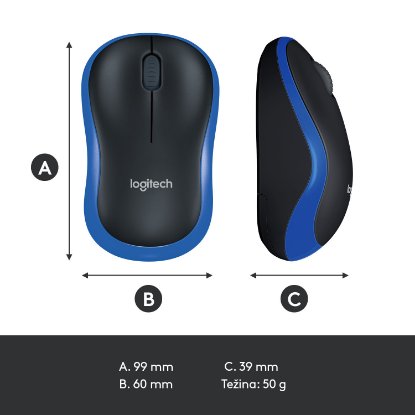 Miška LOGITECH M185, optična, brezžična, 1000dpi, crno-modra