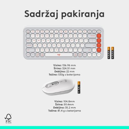 Tipkovnica + miška LOGITECH POP Icon Combo, brezžična, US Layout, BT, belo-oranžna
