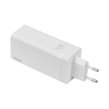 Polnilec ASUS AC100-02 GaN, 100W, 2xUSB-C, USB-A, US/EU/UK, beli