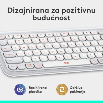 Tipkovnica LOGITECH POP Icon Keys, brezžična, US Layout, BT, belo-oranžna