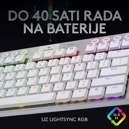 Tipkovnica LOGITECH Gaming G915 TKL Tenkeyless Lightspeed,Tactile switch, RGB, mehanička, brezžična, UK Layout, USB, bela