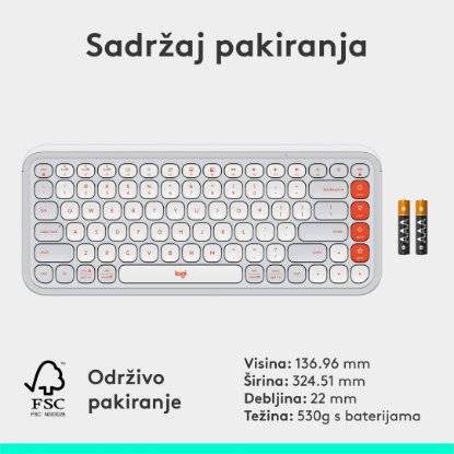 Tipkovnica LOGITECH POP Icon Keys, brezžična, US Layout, BT, belo-oranžna