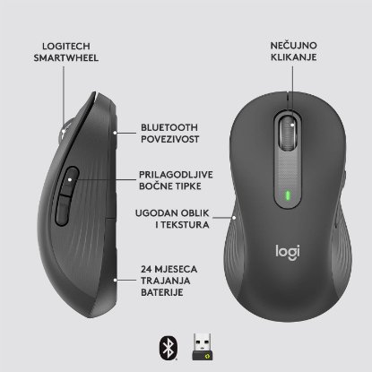 Miška LOGITECH M650 L, za levičarje, brezžična, optična, 4000dpi, USB, BT, črna