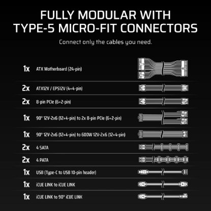 Napajalnik 1000W, CORSAIR HX1000i Shift, CP-9020265-EU, ATX v3.1, 140mm vent., 80+ Platinum, modularni