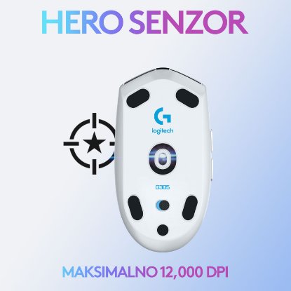 Miška LOGITECH Gaming G305 Lightspeed, brezžična, optična, 12000dpi, bela, USB