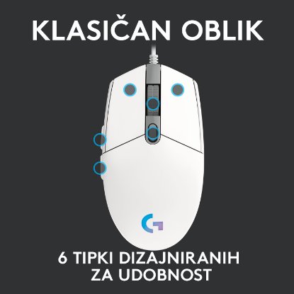 Miška LOGITECH Gaming G102 Lightsync, optična, 8000dpi, bela, USB