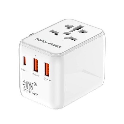 Potni adapter MAXPOWER 635DQ GaN, USB-C PD, 2x USB-A, 20W,beli