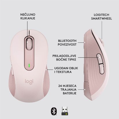 Miška LOGITECH M650 L, brezžična, optična, 4000dpi, USB, BT, roza