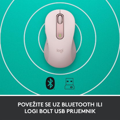 Miška LOGITECH M650, brezžična, optična, 4000dpi, USB, BT, roza