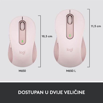 Miška LOGITECH M650, brezžična, optična, 4000dpi, USB, BT, roza