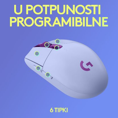 Miška LOGITECH Gaming G305 Lightspeed, bežični, optički, 12000dpi, lilac, USB
