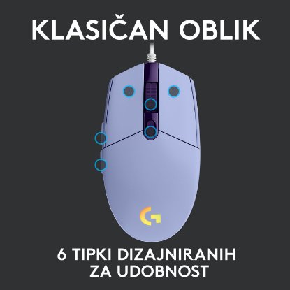 Miška LOGITECH Gaming G102 Lightsync, optična, 8000dpi, lilac, USB
