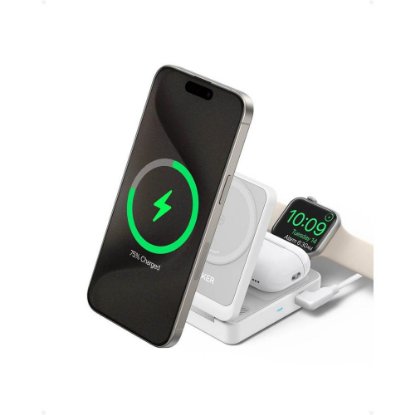 Brezžični polnlec ANKER MagGo 15W, stojalo, MagSafe, 3u1 za Apple iPhone, Watch i AirPods, beli