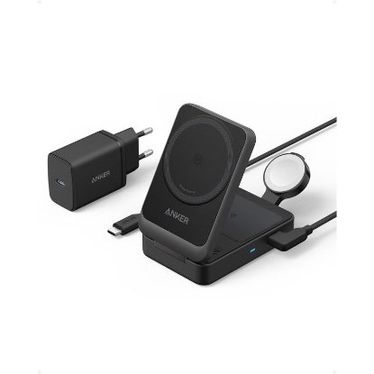 brezžični polnilec ANKER MagGo 15W, nosilec, MagSafe, 3u1 za Apple iPhone, Watch i AirPods, črni