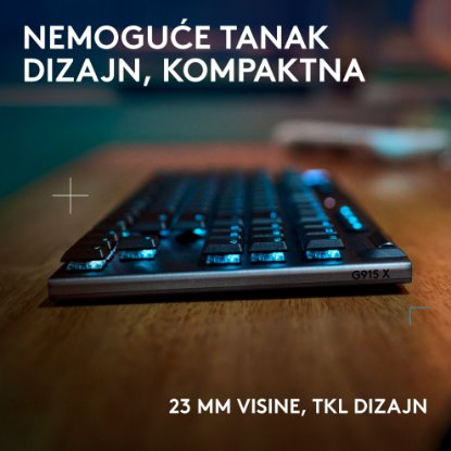 Tipkovnica LOGITECH Gaming G915 X TKL Lightspeed Tactile, RGB, mehanička, bežična, US Layout, crna